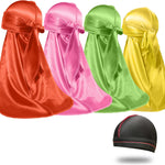 4PCS Silky Durags for Men Women 360 Waves with 1 Wave Cap, Silky Satin Durag Extra Long Tails - PHamily Hair Care 