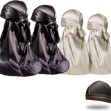 4PCS Silky Durags for Men Women 360 Waves with 1 Wave Cap, Silky Satin Durag Extra Long Tails - PHamily Hair Care 