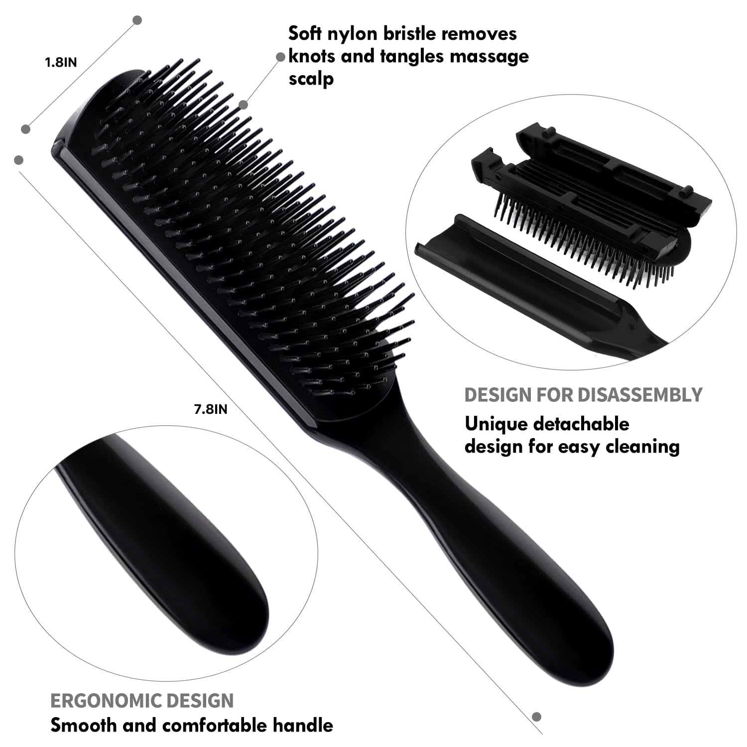 4Pcs Curly Hair Brush Set for Adult & Kids Wet or Dry, Detangling Brush for 3/4ABC Hair with Detangler Spray Bottle & Wide Tooth Comb (3+1, Black) - PHamily Hair Care 