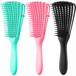 4Pcs Curly Hair Brush Set for Adult & Kids Wet or Dry, Detangling Brush for 3/4ABC Hair with Detangler Spray Bottle & Wide Tooth Comb (3+1, Black) - PHamily Hair Care 