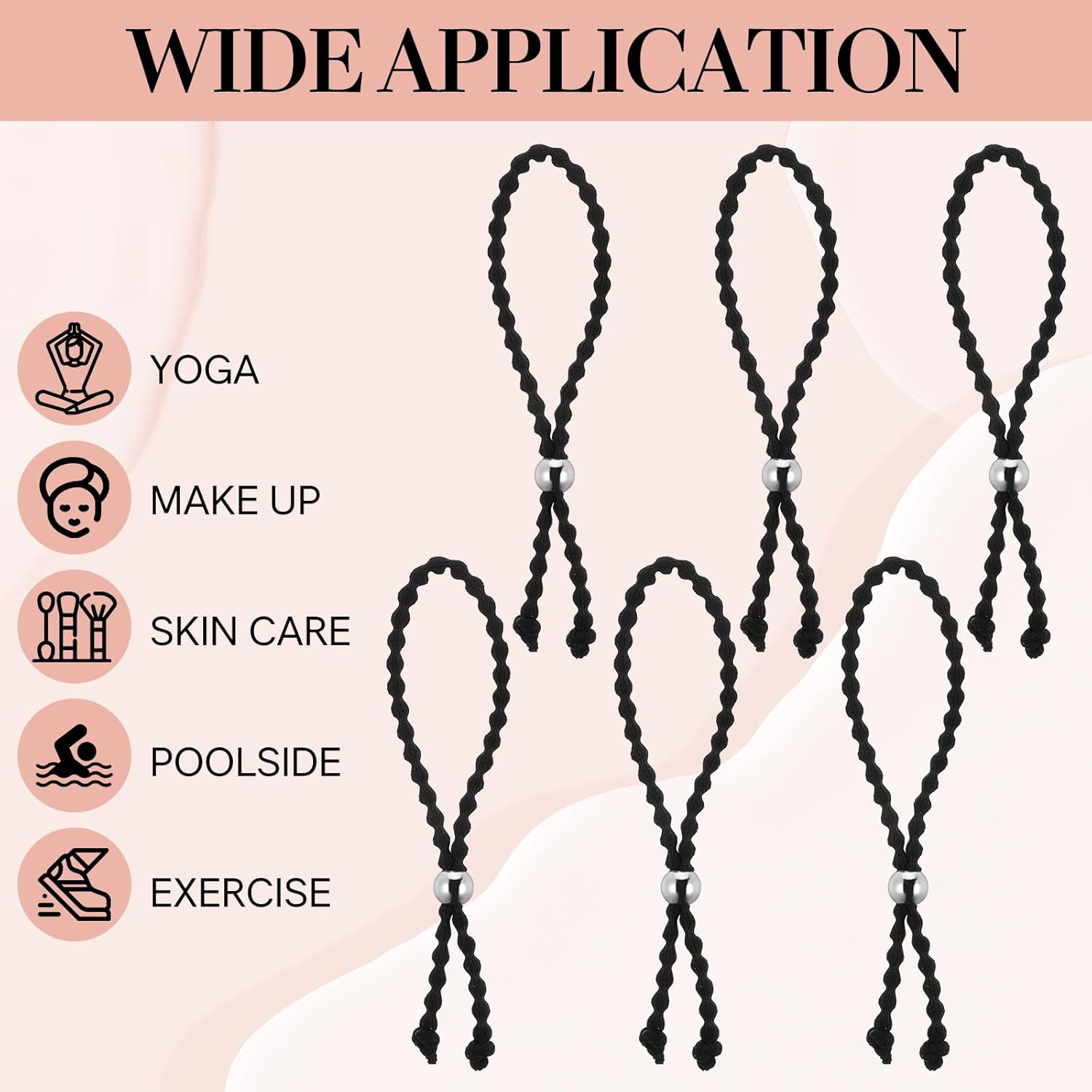 6Pcs Beaded No-Slip Hair Ties for Natural Curly, Adjustable Afro Puff Cuff Drawstring Ponytail Holder, Black Elastic Hair Scrunchies, Large Hair Ties for Women Thick Pineapple Kinky Braids Hair Bands - PHamily Hair Care 