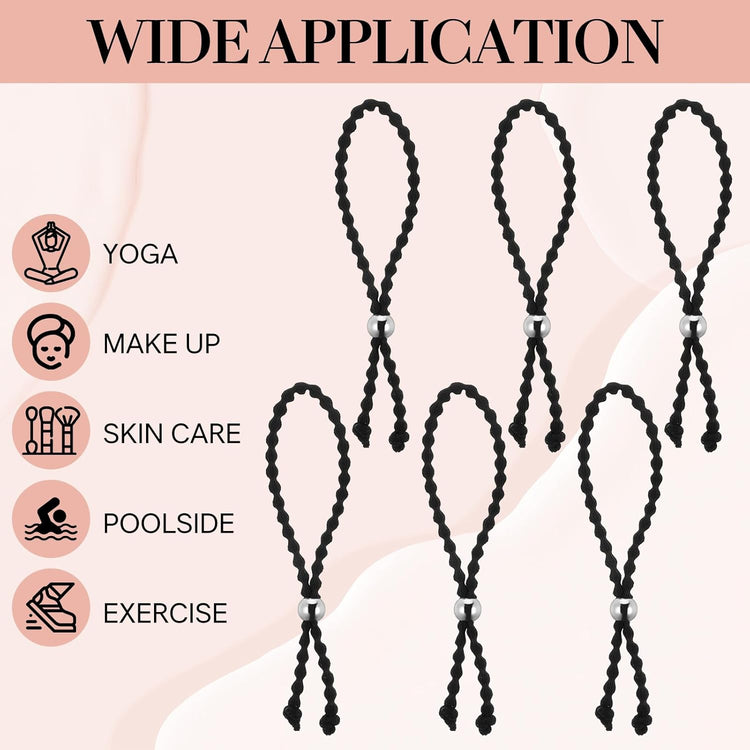 6Pcs Beaded No-Slip Hair Ties for Natural Curly, Adjustable Afro Puff Cuff Drawstring Ponytail Holder, Black Elastic Hair Scrunchies, Large Hair Ties for Women Thick Pineapple Kinky Braids Hair Bands - PHamily Hair Care 