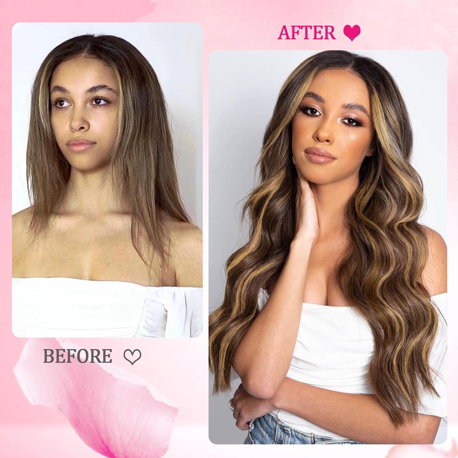 Hair Extension Clip-Ins - Real Human Hair Extensions 120G 8Pcs 18Inch,Soft & Natural Straight Double Weft for Women #P427 Chocolate Brown to Honey Blonde Extensions Real Human Hair Clip Ins