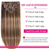 Hair Extension Clip-Ins - Real Human Hair Extensions 120G 8Pcs 18Inch,Soft & Natural Straight Double Weft for Women #P427 Chocolate Brown to Honey Blonde Extensions Real Human Hair Clip Ins