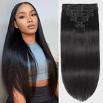 Hair Extension Clip-Ins - Real Human Hair Extensions 120G 8Pcs 18Inch,Soft & Natural Straight Double Weft for Women #P427 Chocolate Brown to Honey Blonde Extensions Real Human Hair Clip Ins