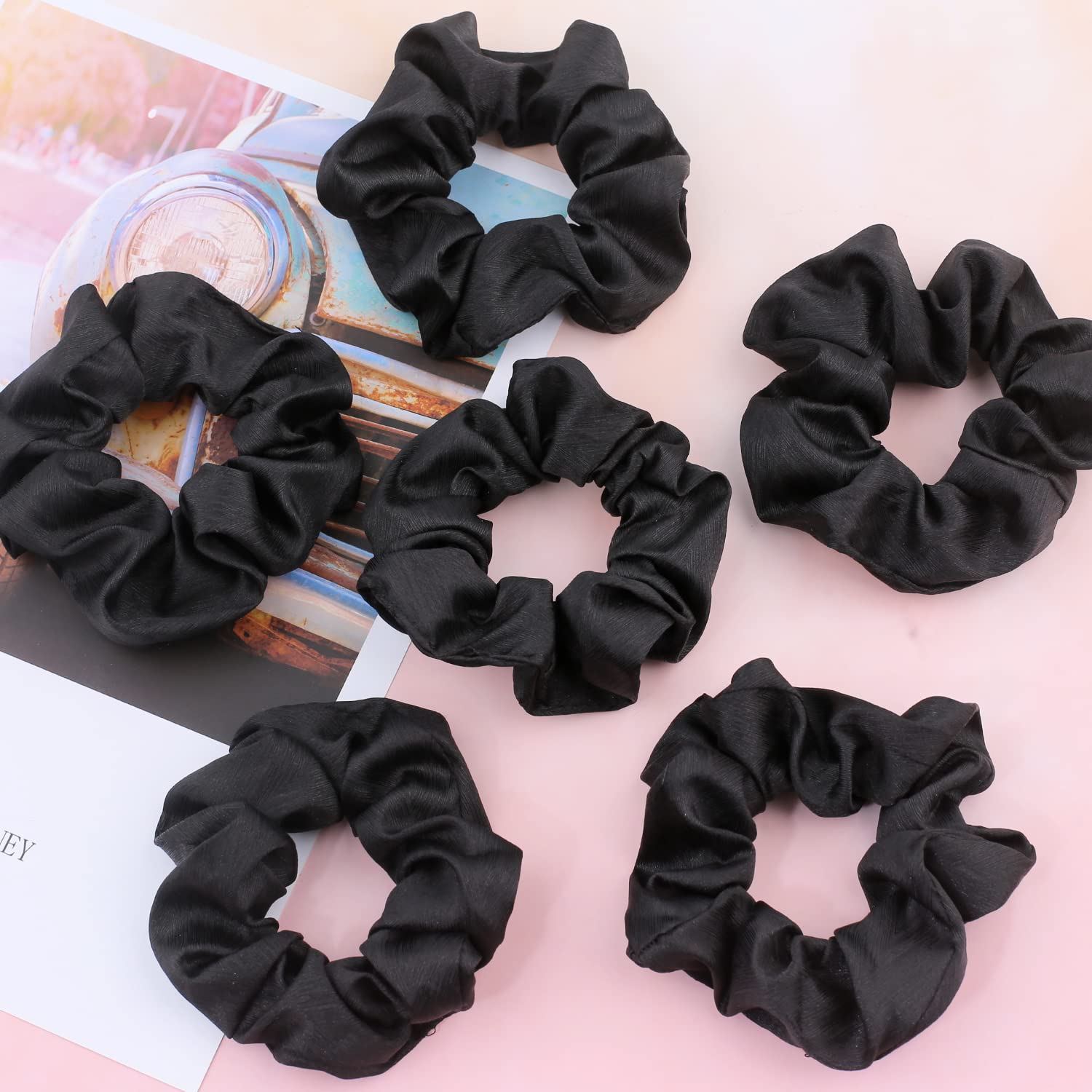 Satin Scrunchies for Hair Sleep, Premium Satin Softer than Silk for Women Curly Hair, Cute Bands Ties for Girls Thin | Thick Hair Styling, 12 Pack, Black - PHamily Hair Care 