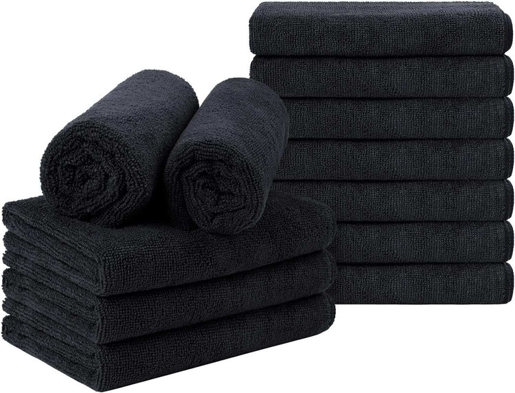 Black Salon Towel, Pack of 12(Not Bleach Proof, 16 X 27 Inches) Super [Salon Towels Set] - This bulk pack includes 12 salon towels in black, each measuring 16 by 27 inches. These towels are designed specifically for salon use and offerSalon, Hand, Gym, Bath, Spa