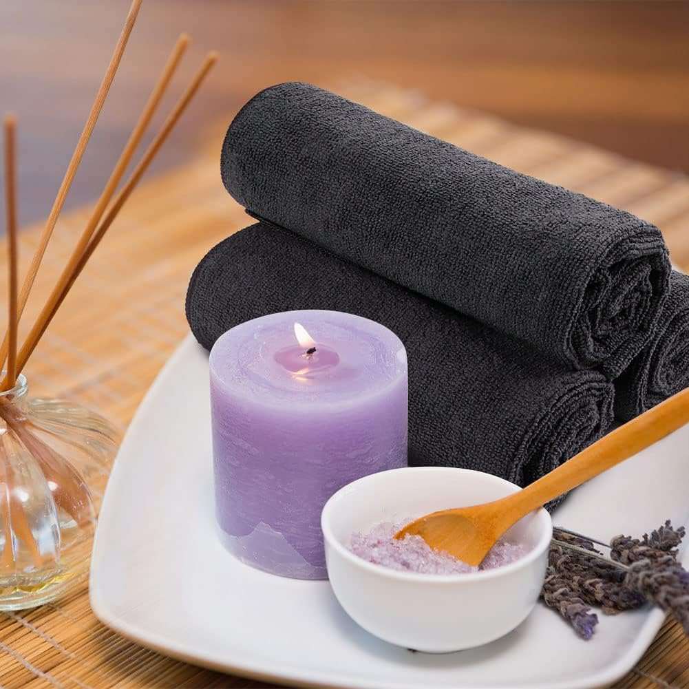 Black Salon Towel, Pack of 12(Not Bleach Proof, 16 X 27 Inches) Super [Salon Towels Set] - This bulk pack includes 12 salon towels in black, each measuring 16 by 27 inches. These towels are designed specifically for salon use and offerSalon, Hand, Gym, Bath, Spa